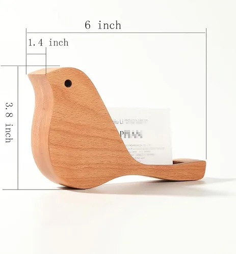 Vista 2 de Gaolinci Titular de madera de la tarjeta de visita para el escritorio, almacenamiento de tarjetas de la forma del pájaro