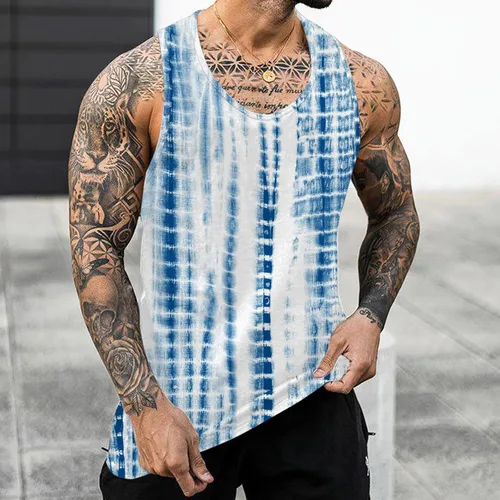 Vista 2 de EELHOE Camisetas sin mangas para hombre, de algodón, casual, estampado de acuarela, ajuste holgado, cuello en V, sin mangas, chaleco básico de verano