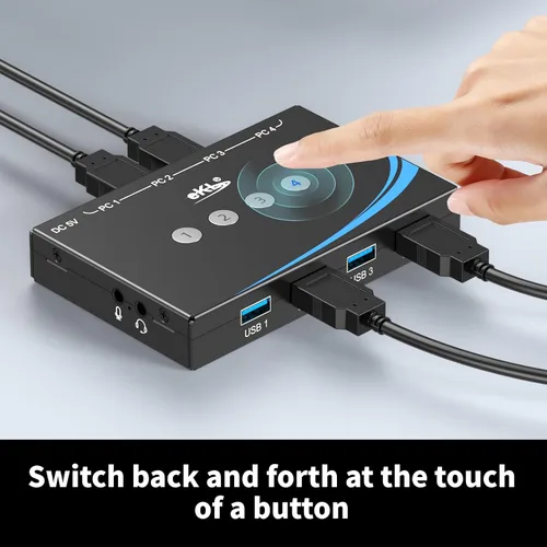 Vista 3 de eKL interruptor USB 3.0 para compartir entre 4 computadoras, 4 puertos USB 3.0, interruptor para PC, laptop, ratón, teclado, escáner, impresora