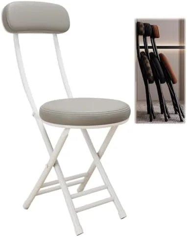 Vista 7 de Compact Foldable Bar Stool with Backrest & Round Cushion - Space-Saving Portable Chair for Kitchen, Dining, Living Room, Office & Balcony - Stylish