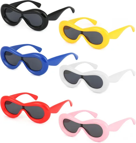 Vista 7 de FIRAZIO 6 lentes de sol inflados lindos para mujeres y hombres, ovalados, de gran tamaño, Y2K, lentes de sol de una pieza, marco grueso futurista