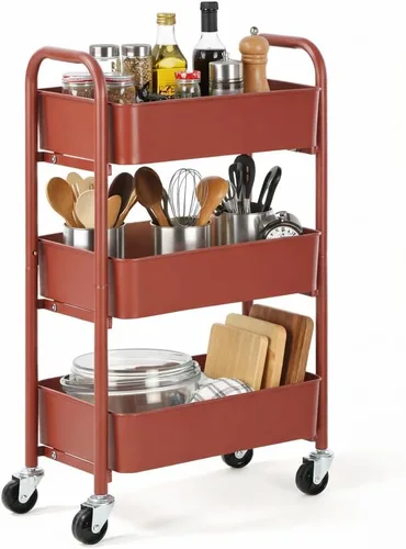 Vista 8 de SunnyPoint Organizador de Almacenamiento de Metal Rodante Compacto Delicado de 3 Niveles - Carrito de Utilidad Móvil Cocina/Carrito Bajo Escritorio