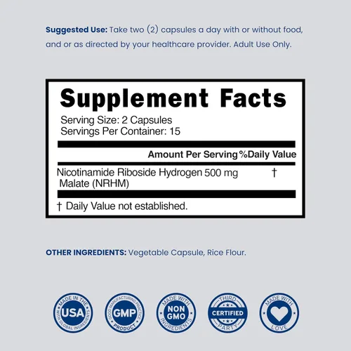 Vista 6 de Ribosida de nicotinamida de 500 mg (30 unidades) Suplemento NAD - Suplemento NR para mujeres y hombres para apoyar los niveles de NAD+ - NAD Booster
