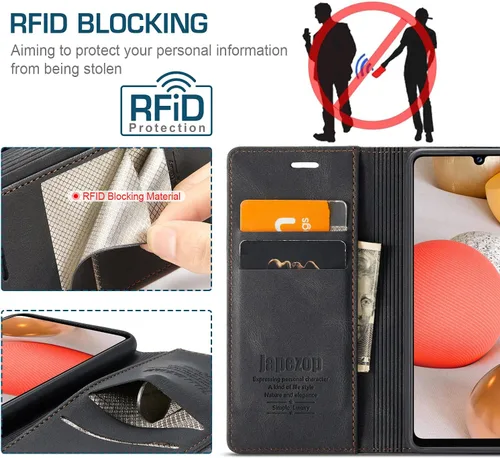 Vista 2 de Funda para Samsung Galaxy A42 5G con bloqueo RFID, tarjetero y función atril magnético, funda de piel con tapa para Samsung Galaxy A42 5G de 6.6