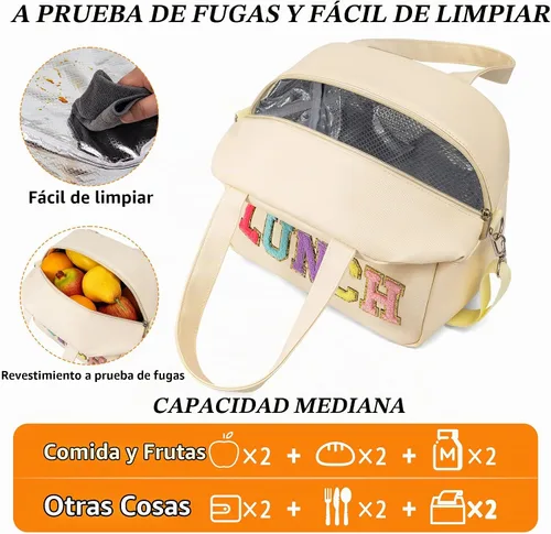 Vista 4 de Bolsa de almuerzo para mujer, lonchera aislada personalizada para adultos con correa ajustable para el hombro, reutilizable, congelable, lonchera