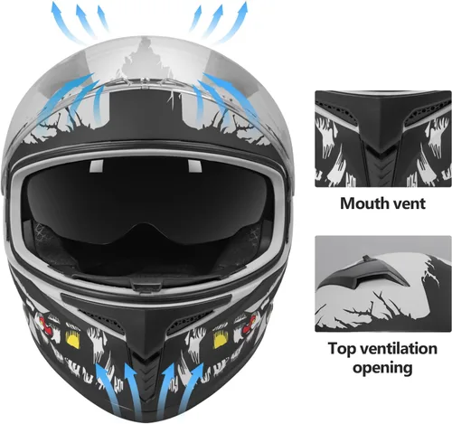 Vista 6 de Casco de Motociclista de Cara Completa Certificado DOT – Cáscara Ligera de ABS, Modelo de Bicicleta de Calle con Protector Solar y Visera