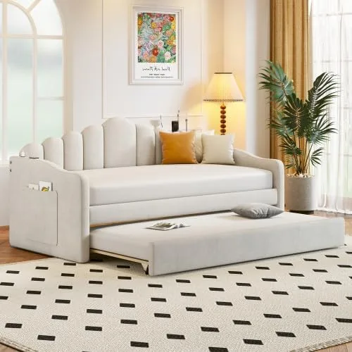 Vista 11 de Bellemave Sofá cama tapizado de tamaño individual con nido desplegable, marco de cama de día individual con puertos de carga USB y tipo C, sofá cama