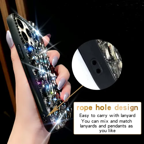 Vista 7 de Funda para iPhone 13 Pro para mujer (6.1 pulgadas), funda de lujo muy brillante con purpurina 3D con diamantes de imitación de cristal brillante