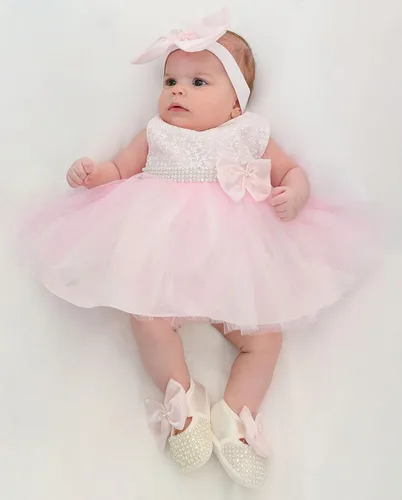 Vista 2 de Lilax Vestido de tul de encaje para niña de 3 piezas