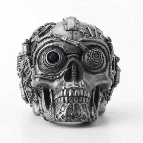 Vista 5 de Veronese Design 4 1/2" alto Steampunk láser ojo cráneo resina escultura Petwer acabado