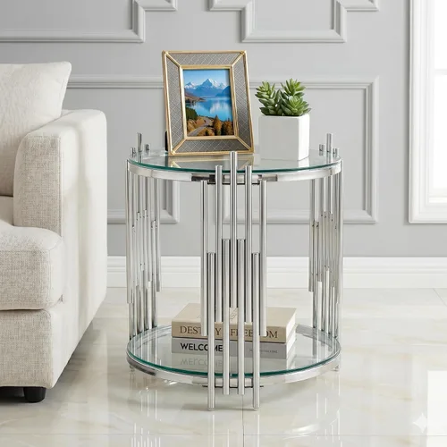 Vista 14 de SSLine Round 2-Tier Glass Coffee Table with Gold Stainless Steel Frame