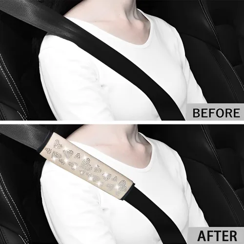 Vista 4 de 2 fundas brillantes para cinturón de seguridad de automóvil, almohadilla protectora suave para hombros y cuello, cojín de cinturón de seguridad