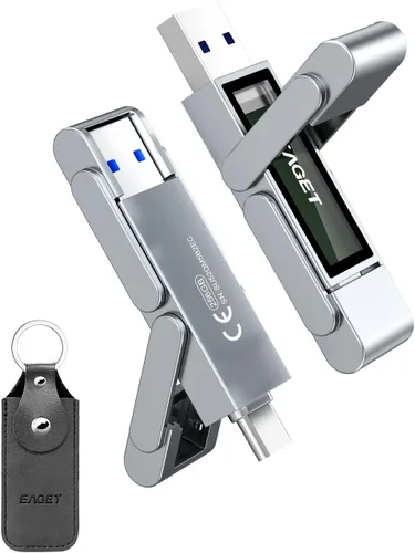 Vista 9 de EAGET Unidad flash USB dual de alta velocidad de 512 GB, hasta 2100 MB/s, SSD portátil con USB 3.2 + USB-C, marco de metal y diseño de ventana