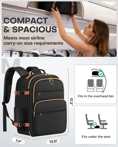 Vista 2 de HOTOR Mochila de viaje para mujer, aprobada por vuelo, bolsa de transporte Negro