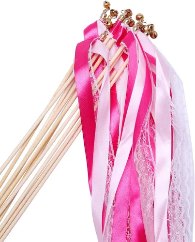 Vista 9 de 30 varitas de cinta de encaje para fiestas de cumpleaños de Navidad, varitas de hadas para actividades de boda (verde+encaje)