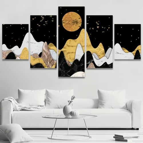 Vista 36 de SIGNWIN Lienzo grande para pared, efecto geométrico de mármol, triángulo dorado, polígono, paisaje, formas abstractas, arte digital, arte moderno