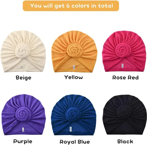 Vista 7 de Sombreros turbantes para niñas con diadema de nudo torcido preatado de algodón indio, gorro para la cabeza