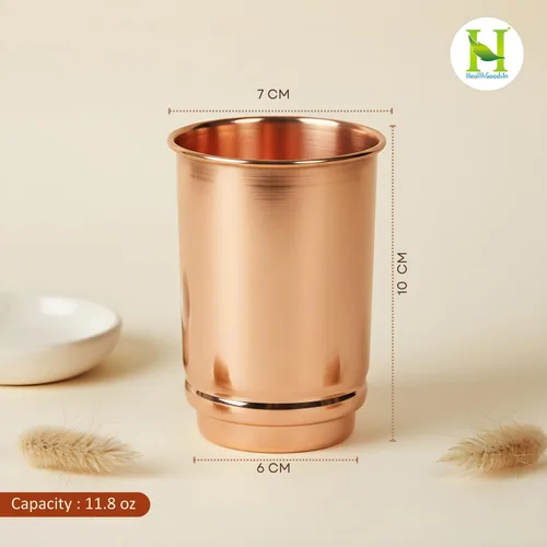 Vista 5 de HealthGoodsIn Juego de 2 vasos de cobre puro para agua, vaso de cobre ayurvédico para uso diario, acabado brillante, 11.83 oz (11.8 fl oz)