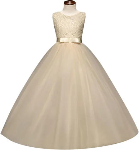 Vista 3 de Vestido Yaphyee largo, de princesa, con flores, formal, para boda, dama de honor, para fiesta, para niña