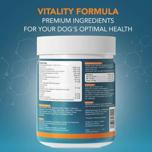 Vista 5 de NOVEHA Suplemento ocular para perros (90 masticables), apoyo visual con luteína + vitamina C y antioxidantes de astaxantina, vitaminas para perros