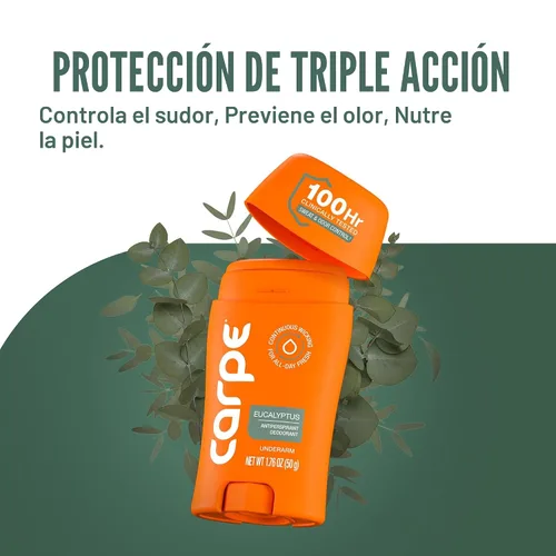 Vista 5 de Antitranspirante y desodorante para las axilas Carpe, fuerza clínica con aroma natural de eucalipto, combate la sudoración excesiva, mantente fresco