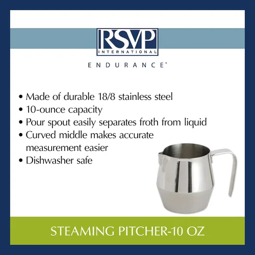 Vista 8 de BACKK RSVP International Kitchen - Jarra para cocinar al vapor y espumar de la colección de café/expreso, 10 onzas, acero inoxidable 18/8