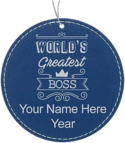 Vista 4 de LaserGram Adorno de Navidad personalizado, el jefe más grande del mundo, piel sintética, idea de regalo personalizada grabada con láser