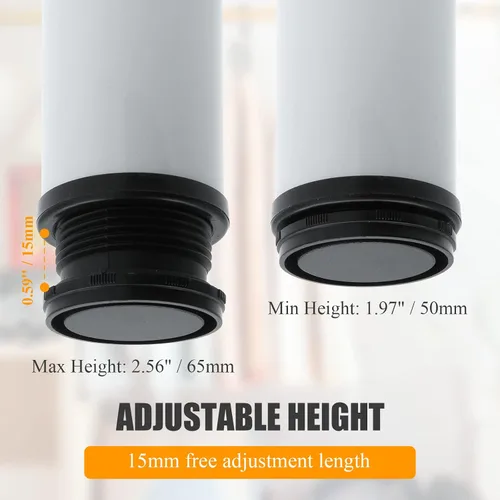 Vista 4 de Paquete de 4 patas ajustables blancas para muebles, patas redondas ajustables de acero inoxidable de 2 pulgadas/1.969 in para muebles, sofá, mesa