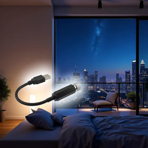 Vista 3 de Mini proyector de estrellas LED de luz nocturna, luces interiores de coche azul violeta, luz nocturna USB ajustable, lámpara de techo romántica
