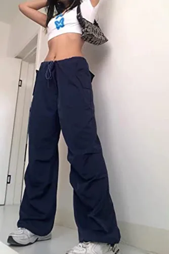 Vista 2 de Pantalones cargo de gran tamaño para mujer holgados vintage pierna recta pantalones cargo Y2k pantalones góticos sexy de los años 90 pantalones