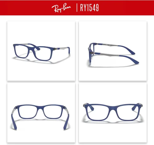 Vista 3 de Ray-Ban Junior RY1549 - Lentes graduados cuadrados para niños y niñas + paquete con kit de gafas de diseñador iWear
