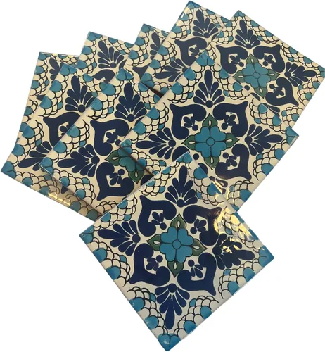 Vista 3 de Cerámica Talavera Azulejo Mexicano 4x4", 9 Piezas (NO Pegatinas) A1 Calidad de Exportación! EX-104B