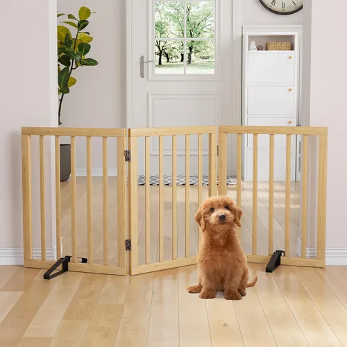 Vista 21 de Semiocthome Puertas de bambú para perros para interiores, puertas independientes de 2 paneles para cachorros para la casa con 2 soportes de metal