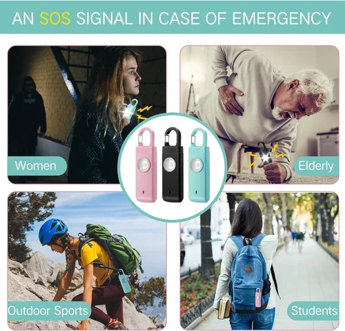 Vista 6 de Tellegloww 6 unidades de alarma personal de seguridad personal de 130 dB para mujeres, llaveros de alarma personal con sirena fuerte con luz