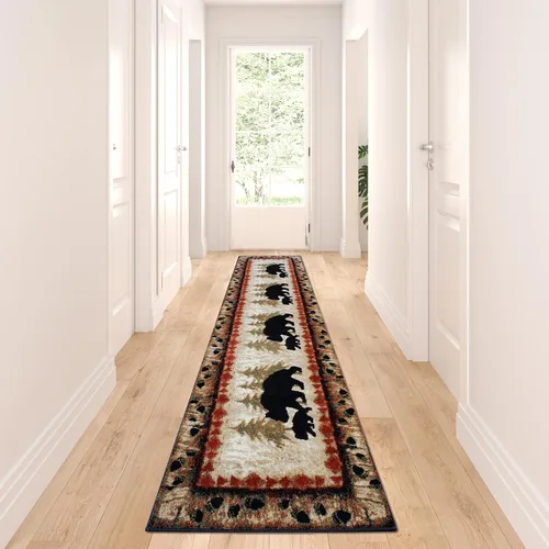 Vista 10 de Masada Masada Rugs 2'x3' Alfombra temática de cabina/cabaña con escena de oso y cachorro