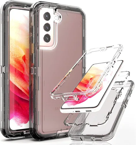 Vista 15 de Funda resistente 3 en 1 para Galaxy S21 (no para S21 Plus), con película de TPU flexible y película de lente de cámara, paquete de 2 fundas