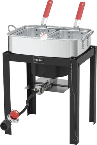 Vista 9 de Kit de freidora de pescado para exteriores de 10 cuartos de galón: olla de aluminio resistente y canasta de 6.7 cuartos de galón, freidora