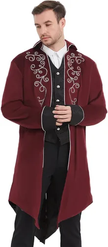 Vista 5 de SUMLETON Abrigo vintage medieval steampunk para Halloween, disfraces de vampiro, gótico, solapa, bordado, Frock Coat