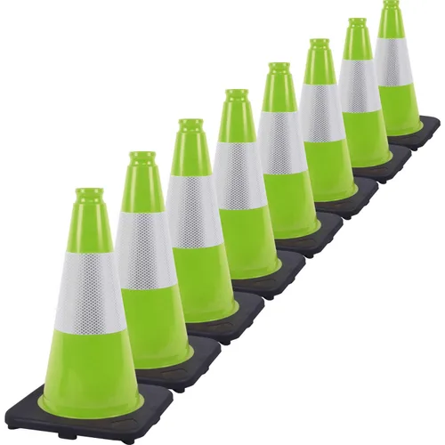 Vista 22 de Conos de Tráfico de PVC Naranja/Verde Fluorescente, Cono de Estacionamiento con Base Negra Pesada Estructuralmente Estable Resistente a