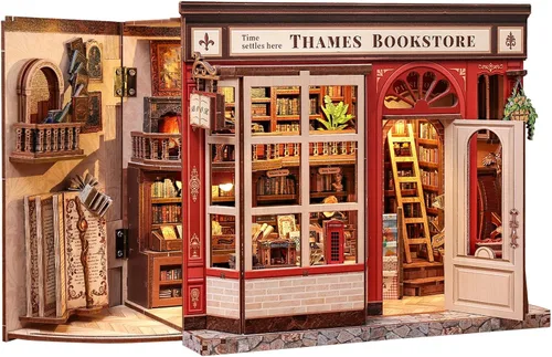 Vista 21 de CUTEBEE Rompecabezas de Madera 3D Caja de Música – Tiovivo Rincón de Libros DIY, Kit de Construcción de Modelo Mecánico Giratorio, Kit de Caja