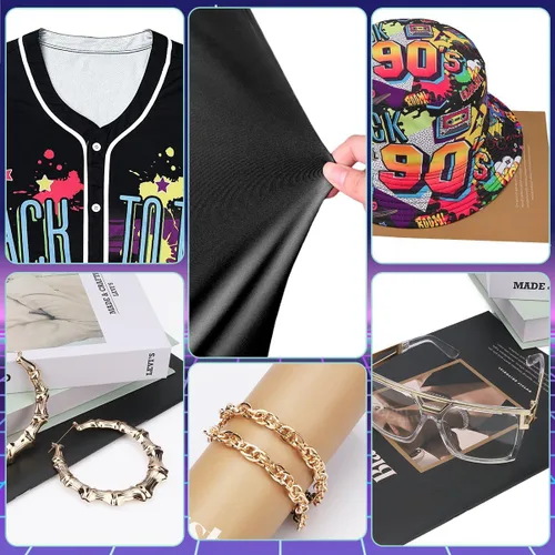 Vista 3 de Traje de los años 80 y 90 para mujer, disfraz unisex de hip hop, camiseta de béisbol, pantalones de yoga, sombrero de pescador, cadena dorada