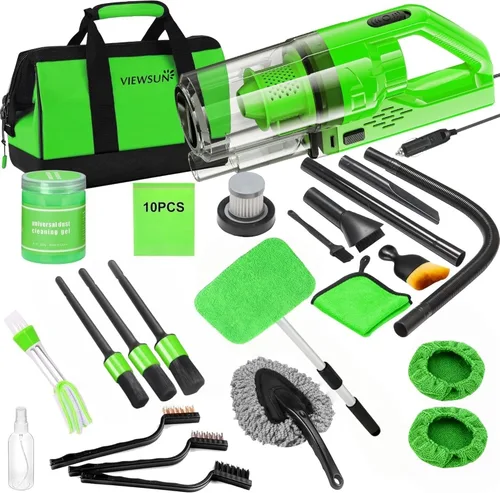 Vista 11 de Kit de Limpieza para Automóvil, Kit de Detallado de Interiores de Automóvil con Aspiradora de Mano de Alta Potencia, Juego de Cepillos de Detallado