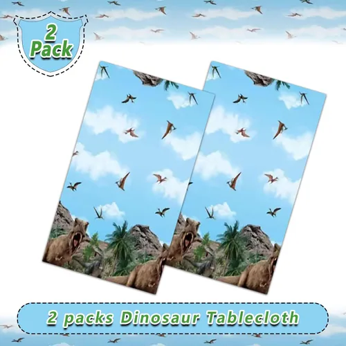 Vista 9 de 2 manteles de fiesta de dinosaurios de 54 x 108 pulgadas, desechables, de plástico, con estampado de dinosaurios, para niños, decoración