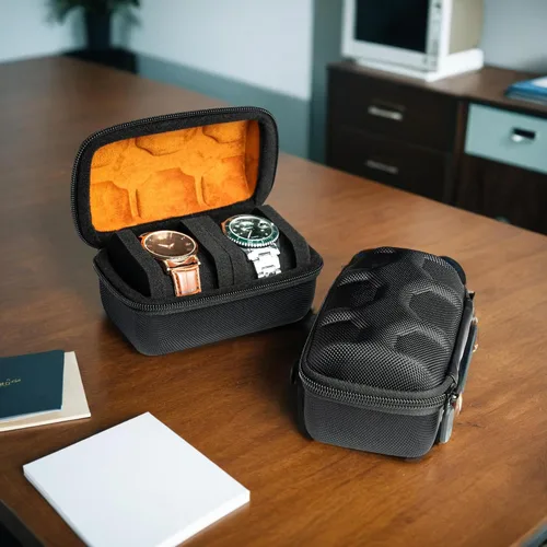 Vista 3 de Estuche de viaje duro con 2 ranuras, caja de almacenamiento y caja organizadora para hombres y mujeres con almohada de reloj antimovimiento