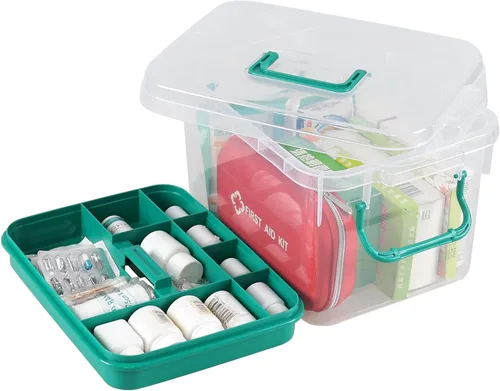 Vista 8 de Oymlclivisa Caja de primeros auxilios de plástico, organizador de caja médica transparente
