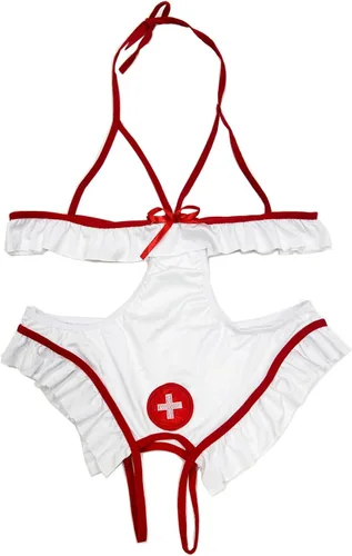 Vista 6 de Conjunto de lencería para mujer, disfraz de enfermera de ruiseñor travieso