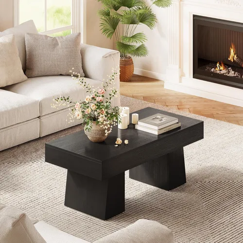 Vista 6 de LITTLE TREE - Mesa de café de granja, mesas de centro rectangulares de madera de 47 pulgadas con base gruesa, muebles modernos de cóctel y té