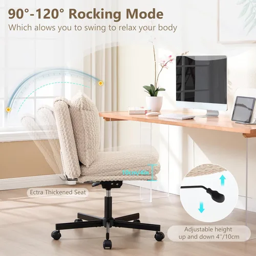 Vista 9 de Fizzin Silla cruzada sin brazos, con ruedas cruzadas, asiento de espuma viscoelástica con cojín de respaldo abatible, silla giratoria de respaldo