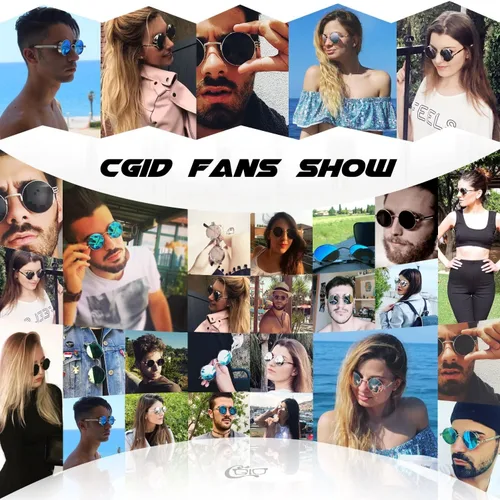 Vista 5 de CGID E72 - Lentes de sol polarizados redondos con círculos de metal estilo steampunk retro para mujeres y hombres
