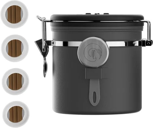Vista 2 de Coffee Gator - Recipiente para café de acero inoxidable hermético de 11 oz, contenedor de almacenamiento de alimentos para cocina con rastreador